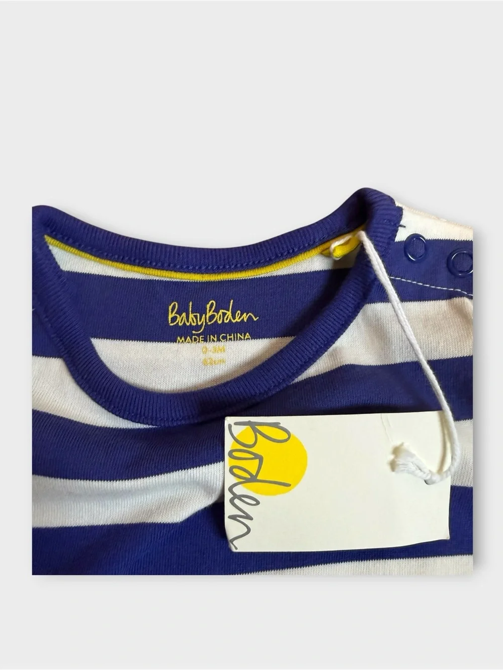 Mini Boden Crocodile Applique White & Blue Striped Romper